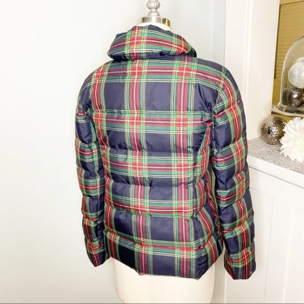 Talbots Plaid Tartan Ruffled Down Winter Coat Red Blue Green XS - Image 12