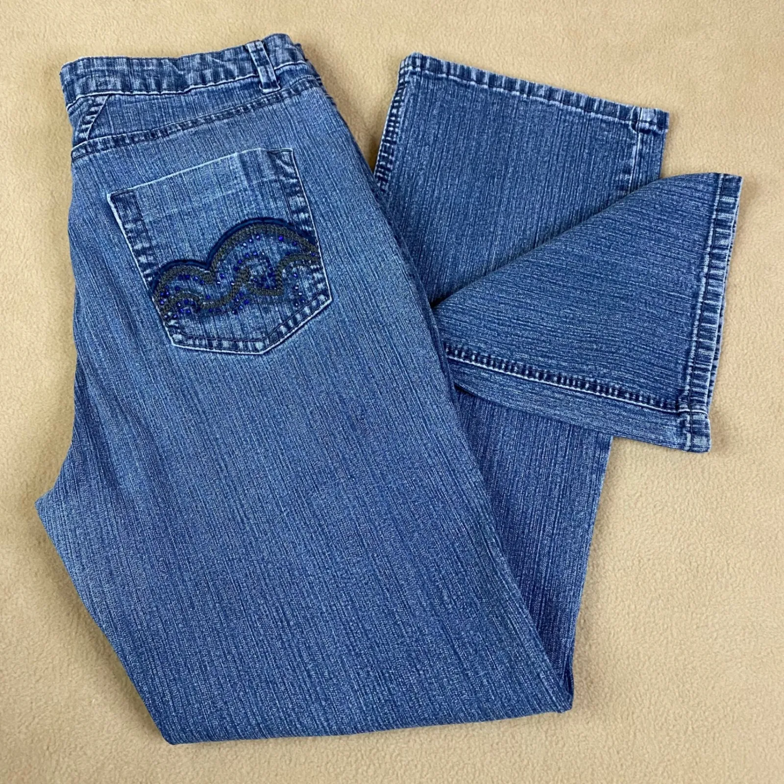 Westport Petite Blue Denim Flare Women's Jeans Embellished Back Pockets *No Tag Size 28 - Image 2