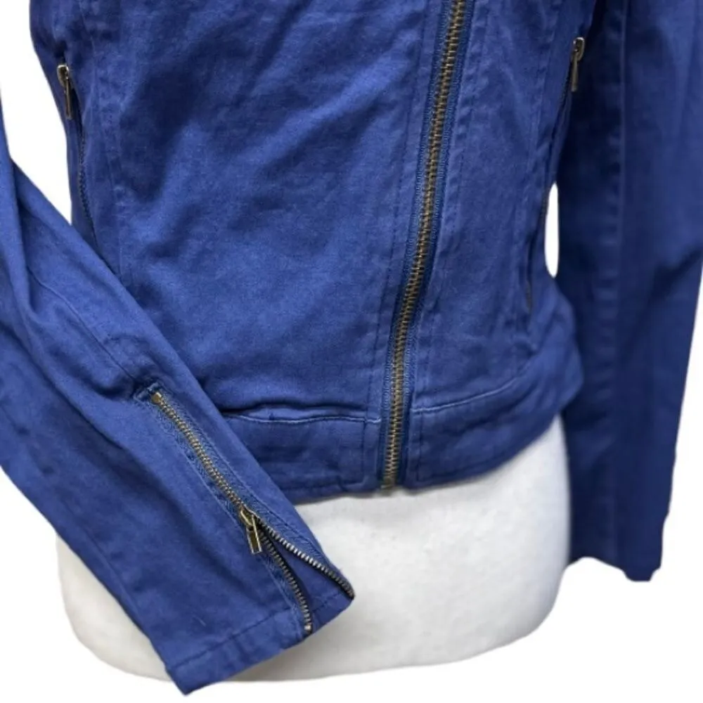 Naked Zebra Royal‎ Blue Moto Jacket Women's Size S Cotton Blend Zip Front Casual - Image 6