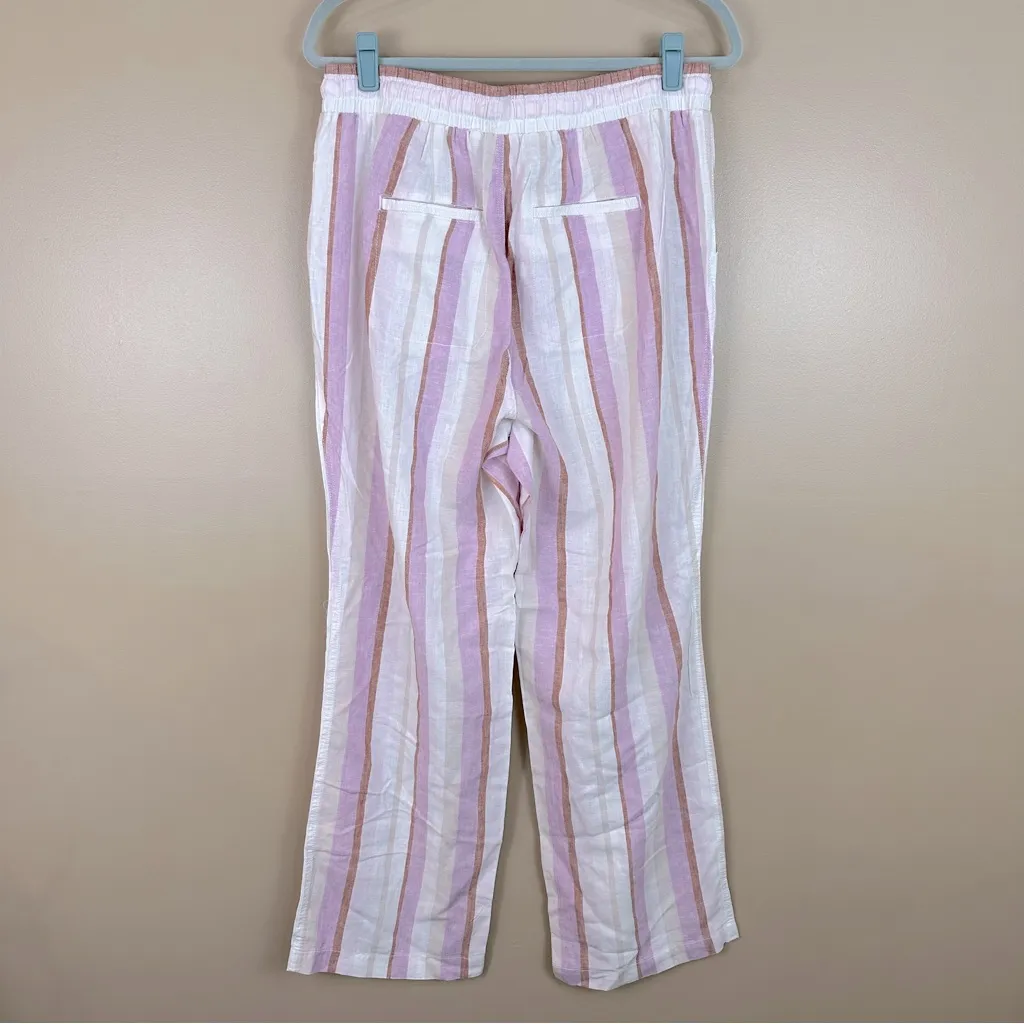 NWOT Lavender White Striped Linen Blend Drawstring Pants 14/16W Beach Pull On Size 14W - Image 5
