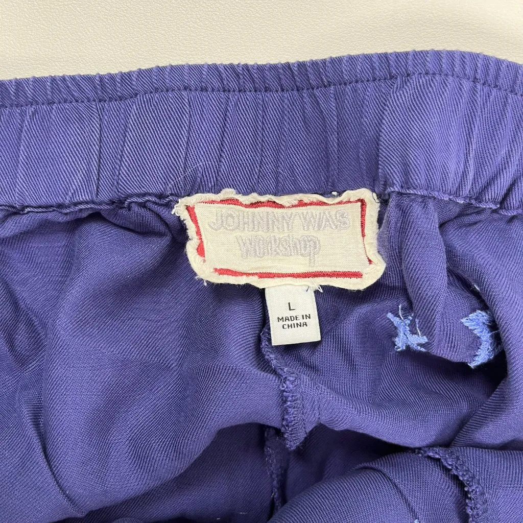 NWOT Johnny Was Wide Leg Embroidered Floral Pants Size L Blue Elastic waist - Image 11