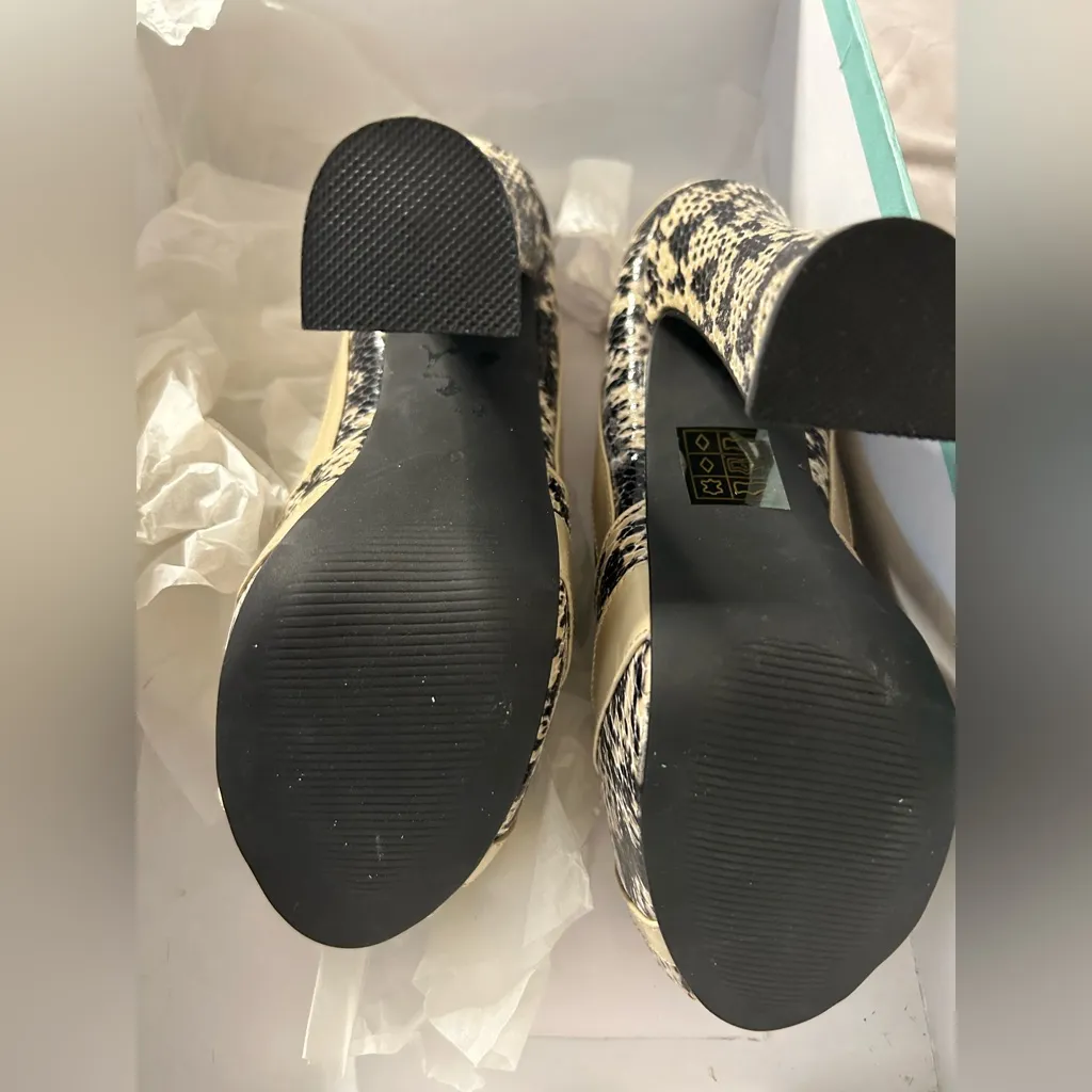 NEW N.Y.L.A. Peep Toe Platform Heel Pumps Genuine Leather Snakeskin 5” heel 6 Tan - Image 6