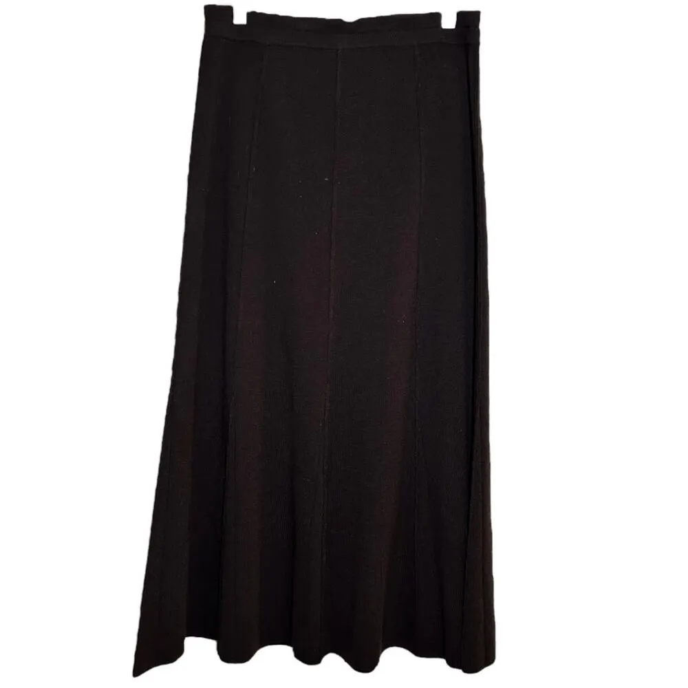 Eileen Fisher Midi Skirt 100% Wool Pull On Flowy A-Line Brown Medium - Image 7