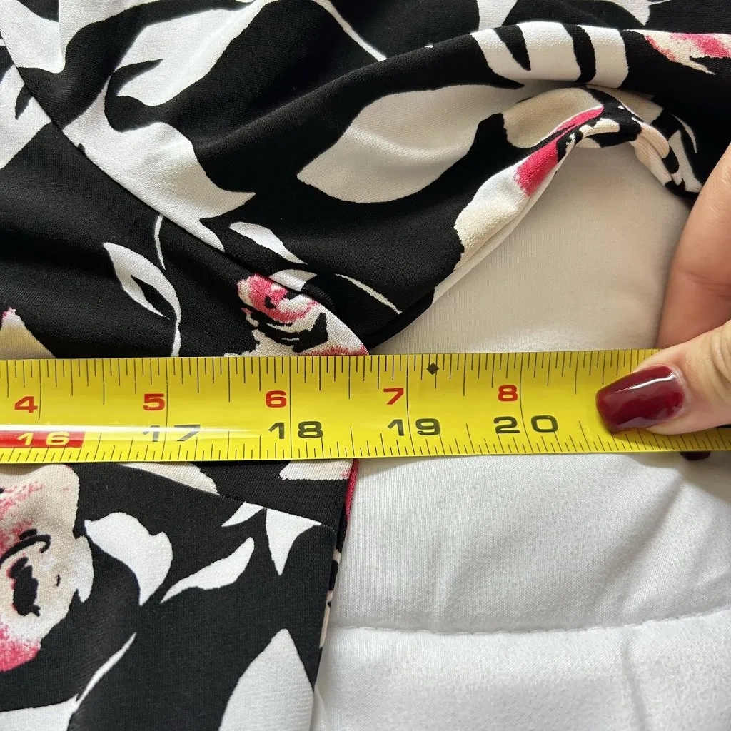 White House Black Market Womens Small Tie Dress Floral Long Sleeve Black Pink - Image 5