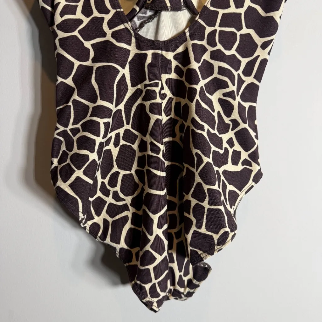 Miraclesuit Escape One Piece Swimsuit Giraffe Print Women's 10 Brown Open Back - Image 12
