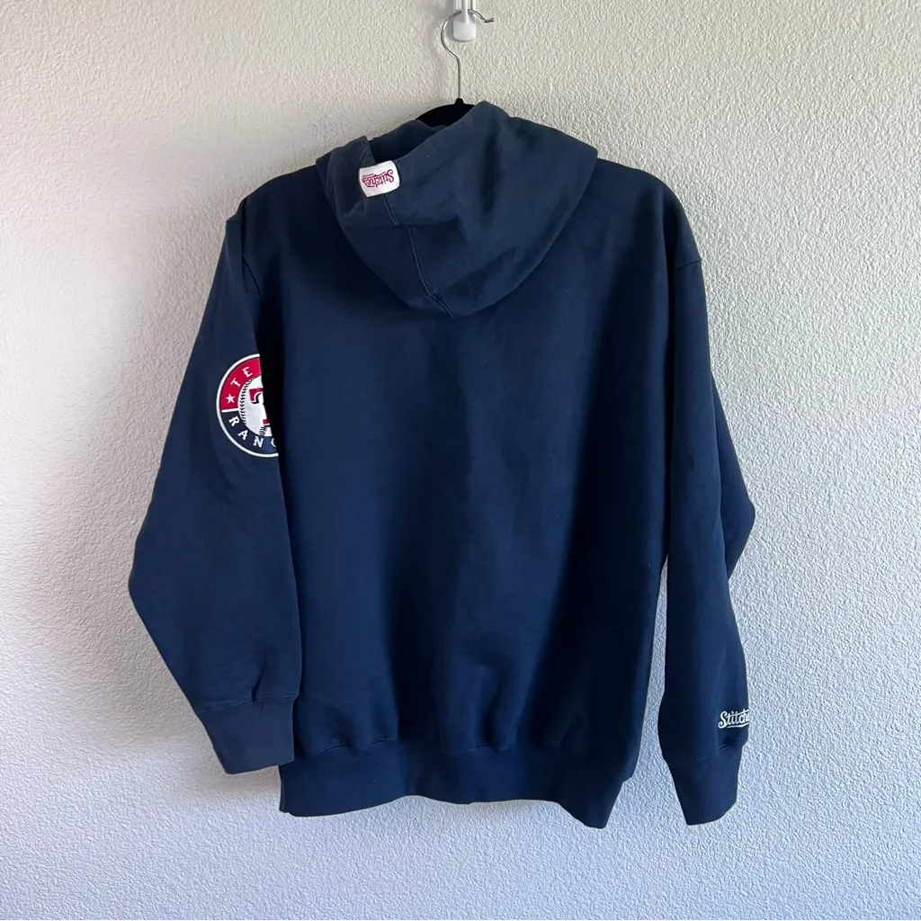 Stitches Women’s Texas Rangers Navy Blue Hoodie Size M - Image 4