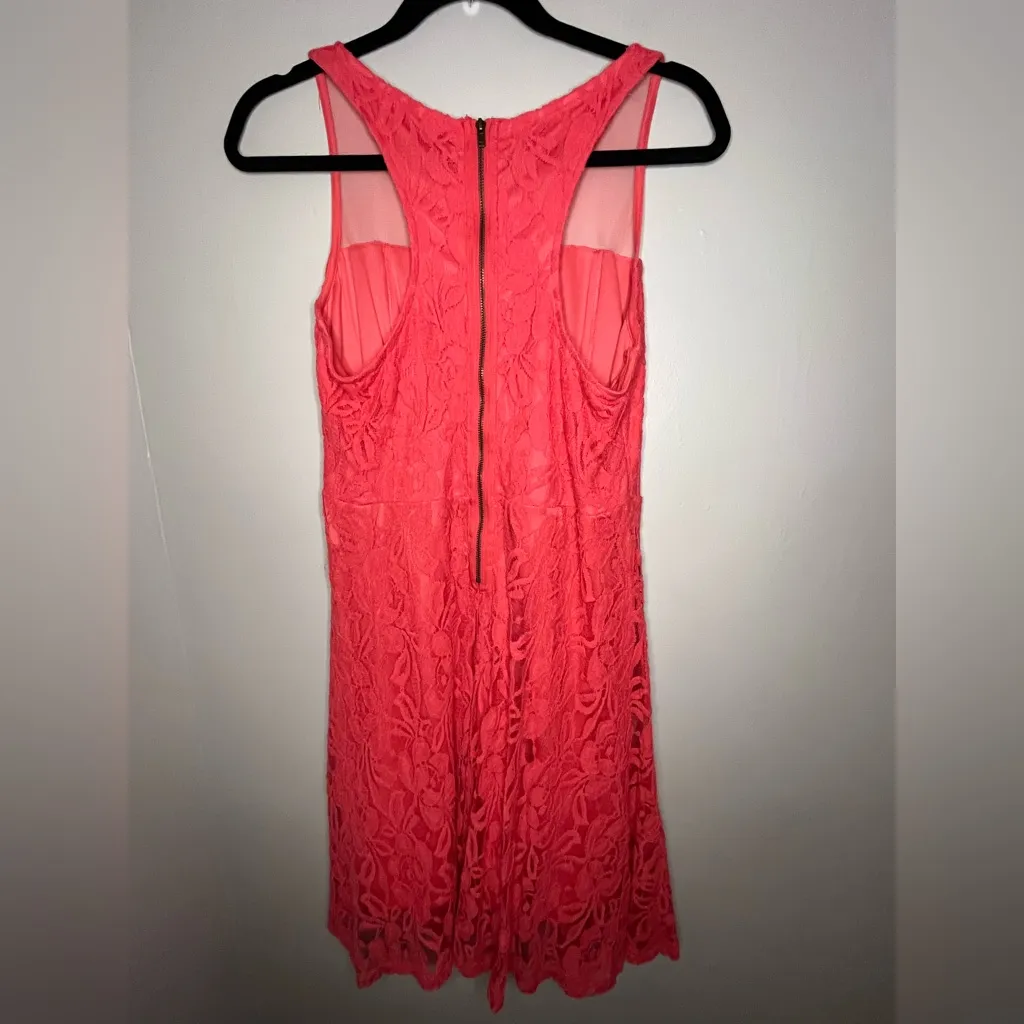 Xhilaration Coral Pink Sleeveless Lined Lace Dress Women’s Size Large - Image 3