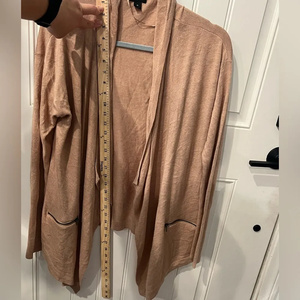 Worthington medium Tan Cardigan Sweater Lightweight Open Front zipper pockets - Image 8