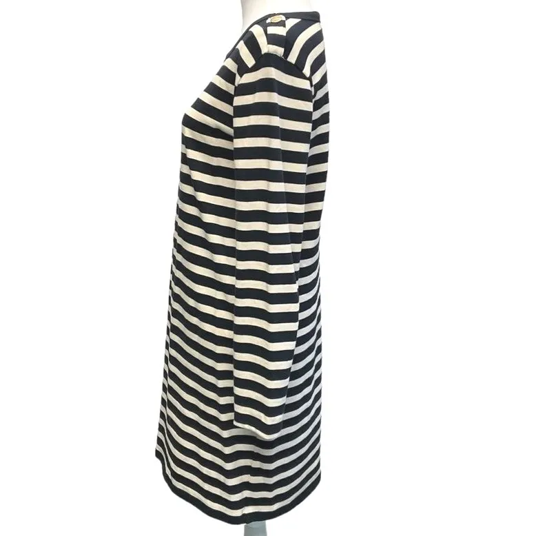 Joe Fresh Fisherman Striped‎ Cotton Long Sleeves Shift Dress Size M Black Cream - Image 3