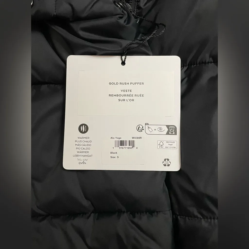 ALO Yoga NWT Gold Rush Puffer Jacket Full Zip, zipper pocket, very warm Black S - Image 8
