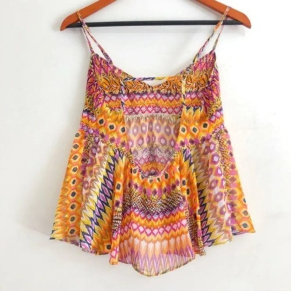 Millau Tank Top S Sheer Cami Backless Colorful Geometric Pattern Bright Summer - Image 7