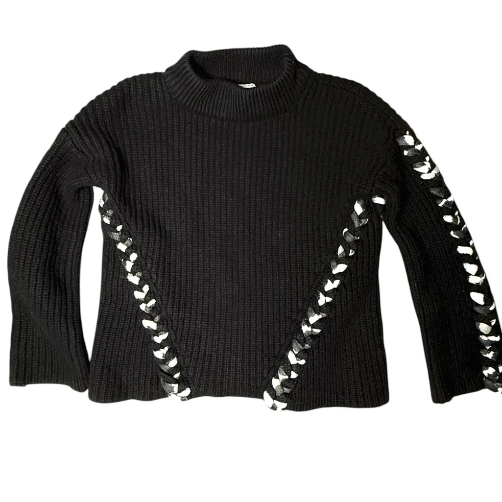 Tabala rasa Sousi Tie Sweater wool mock neck black ribbed braided M Size M - Image 3