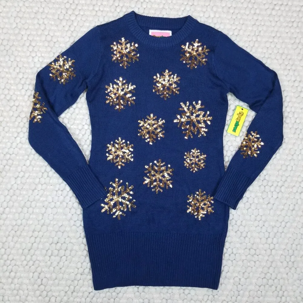 NWT Tipsy Elves Golden Snowflake Sweater Dress Sz Medium - Image 6