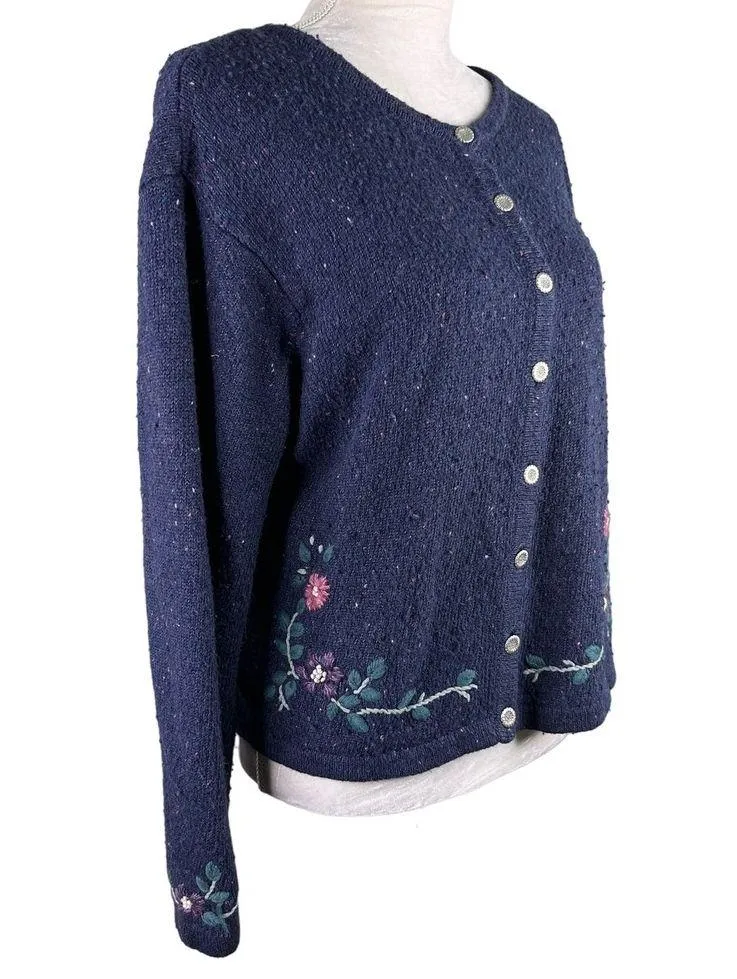 Northern Reflections Sweater Cardigan Large Navy Pink Floral L - Image 8