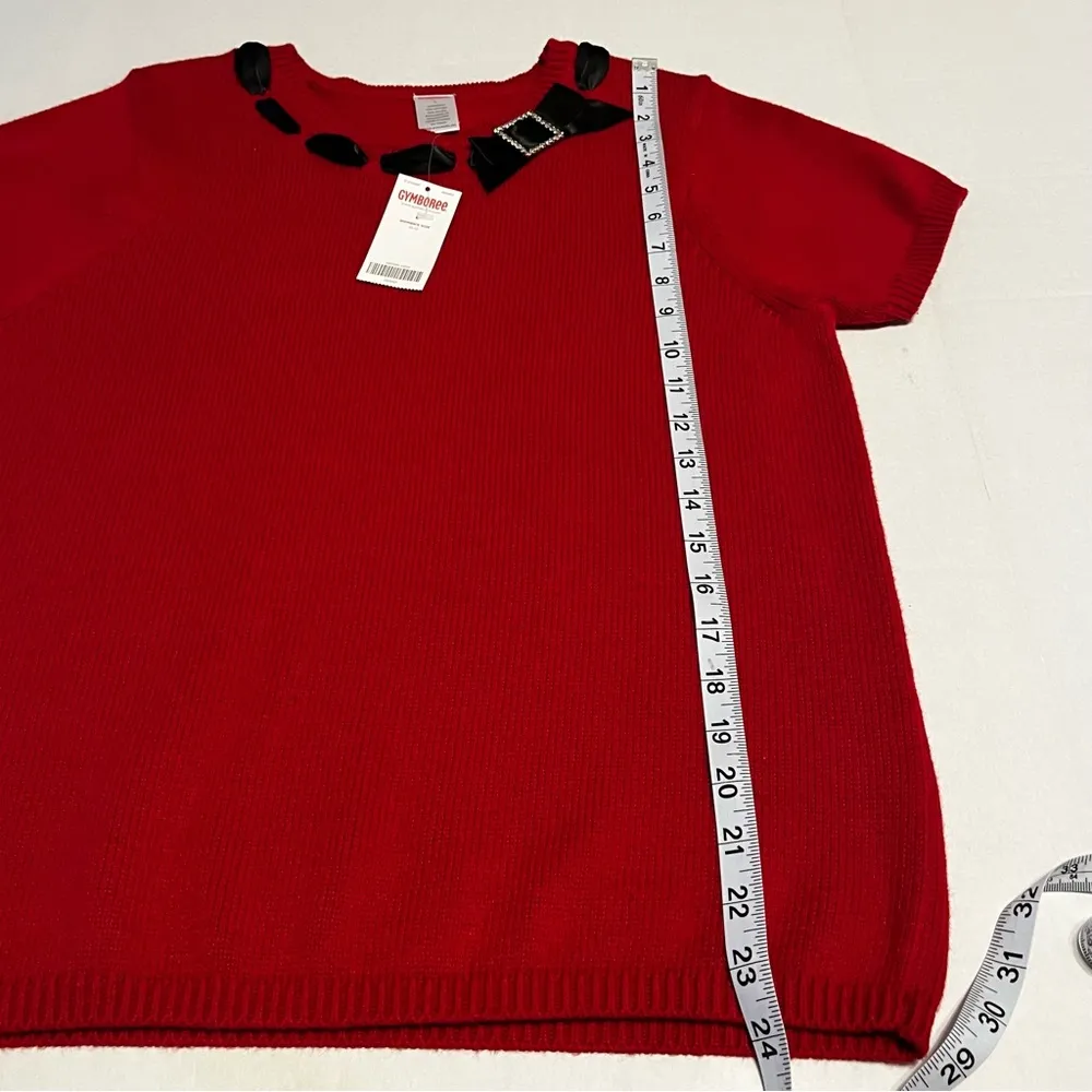 Gymboree Womens SZ Large Red Short Sleeve Sweater Black Ribbon Collar Preppy NEW - Image 5