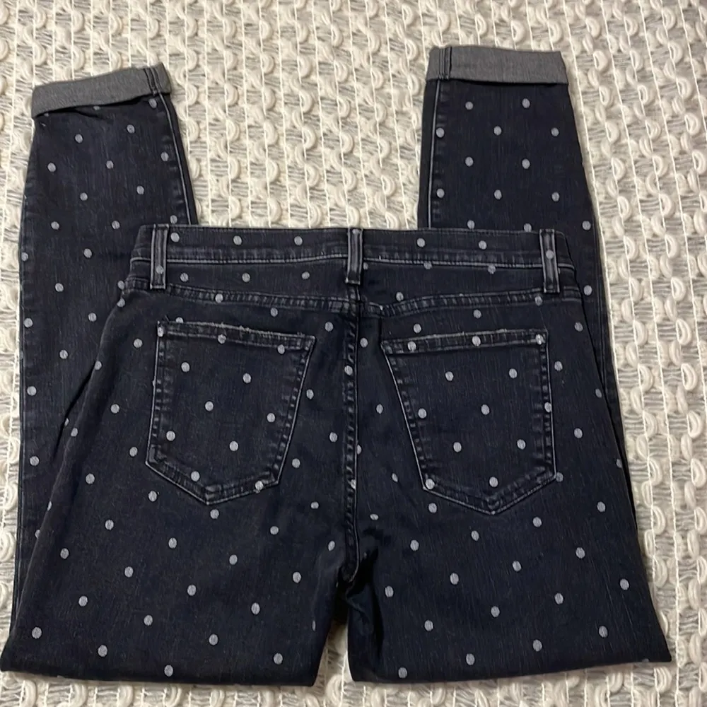 Black 5 pocket denim ankle crop polka dot 9” rise high waist rolled cuff jean - Image 3