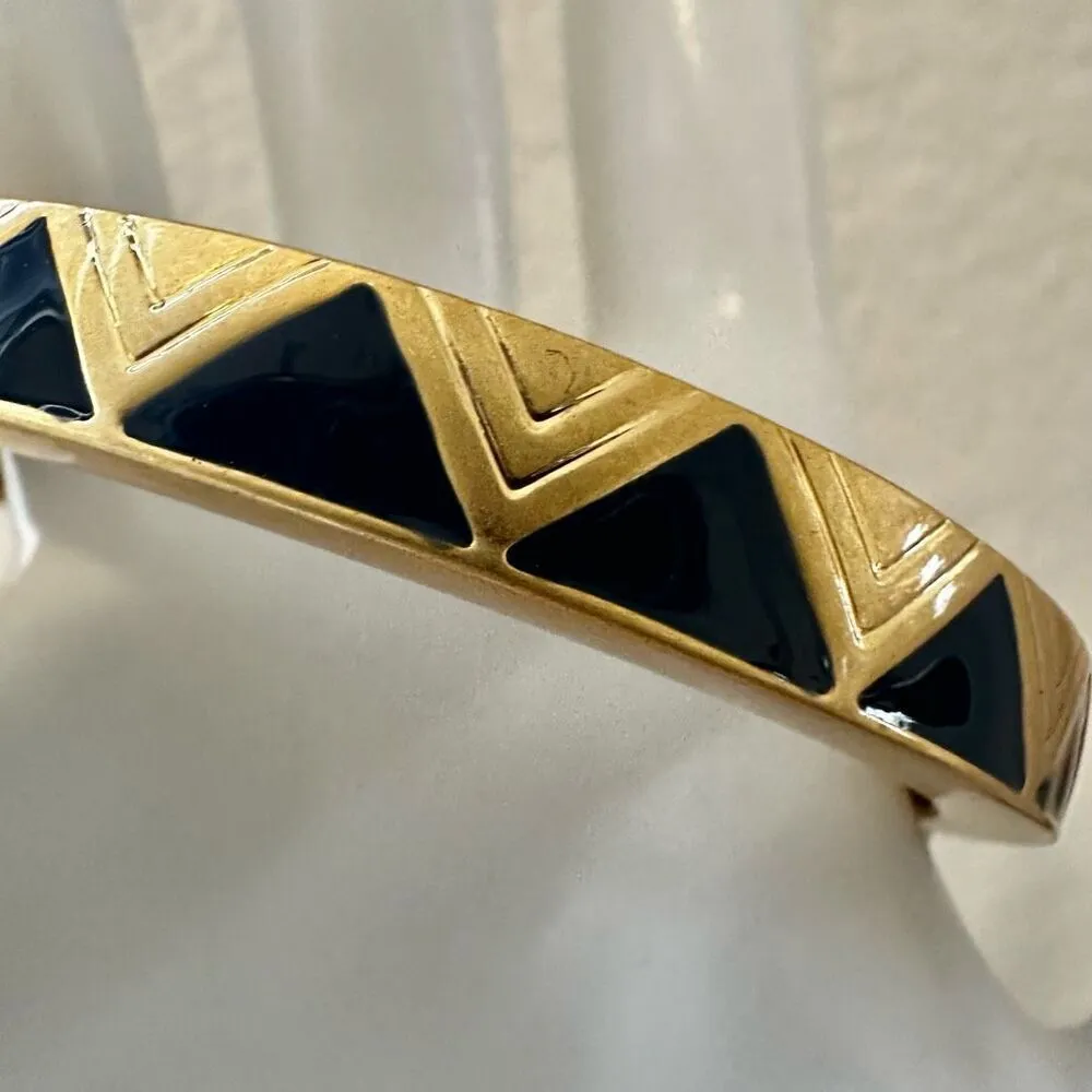 Lia Sophia "On Point" Gold Tone & Midnight Blue Stretch Bangle Bracelet - Image 4