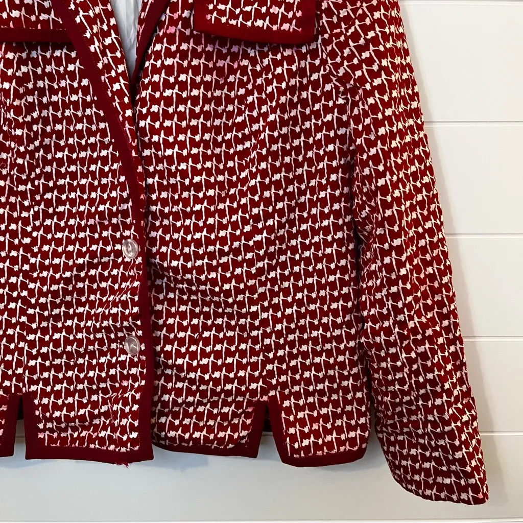Women’s Red Patterned Women's Blazer Vintage Retro M - Image 3