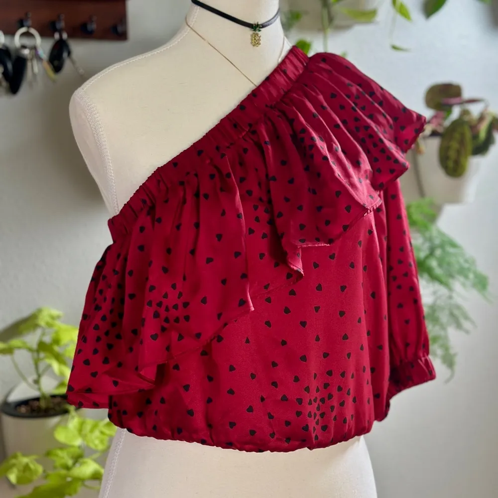 Express Red One-Shoulder Ruffle Blouse - Size M - Image 3