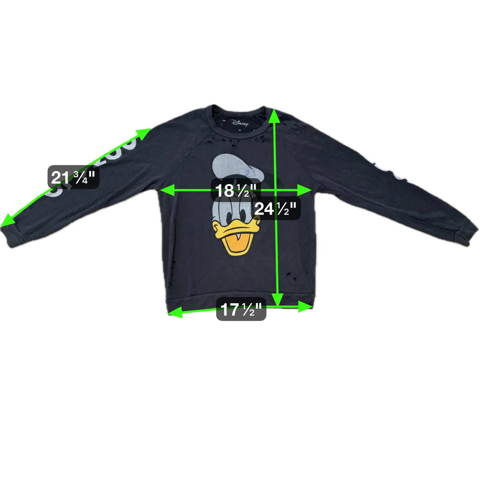 Lauren Moshi x Disney Couture Distressed Donald Duck Sweatshirt Black Small RARE - Image 8