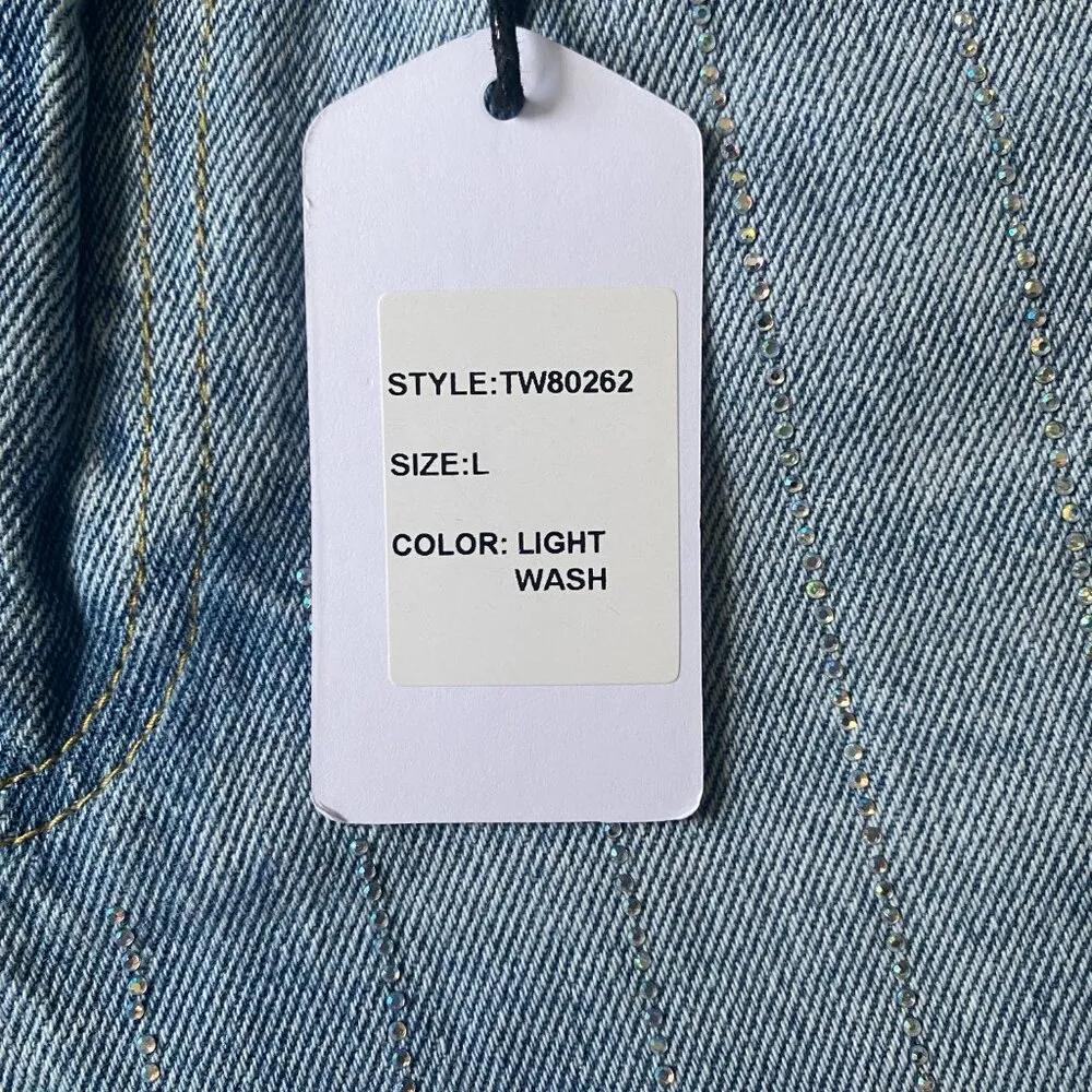 Twelve by Ontwelfth women's Large emmie denim light wash frayed sequin shorts - Image 12