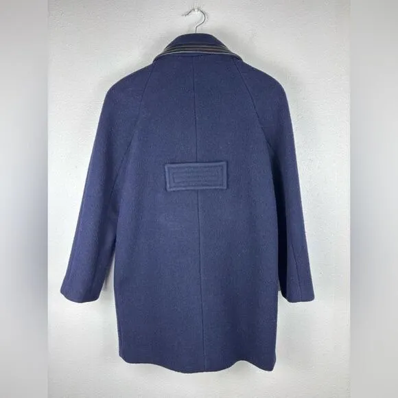 Sandro Navy Blue 100% Wool Black Leather Trim Detail Women's 36 Small M8318H - Image 9