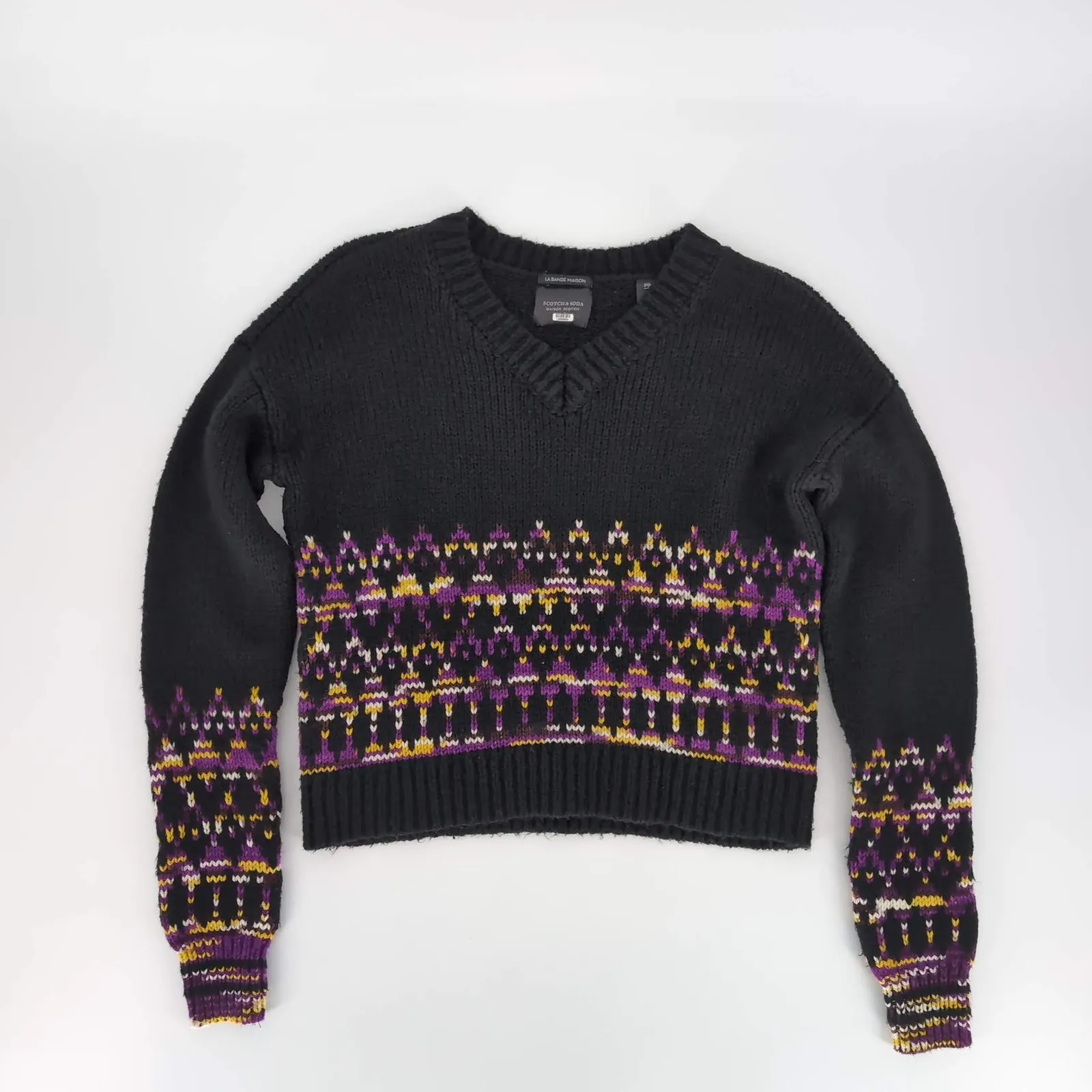 Scotch & Soda La Bande Maison Black Purple Fair Isle Wool Blend Sweater - Size S - Image 11