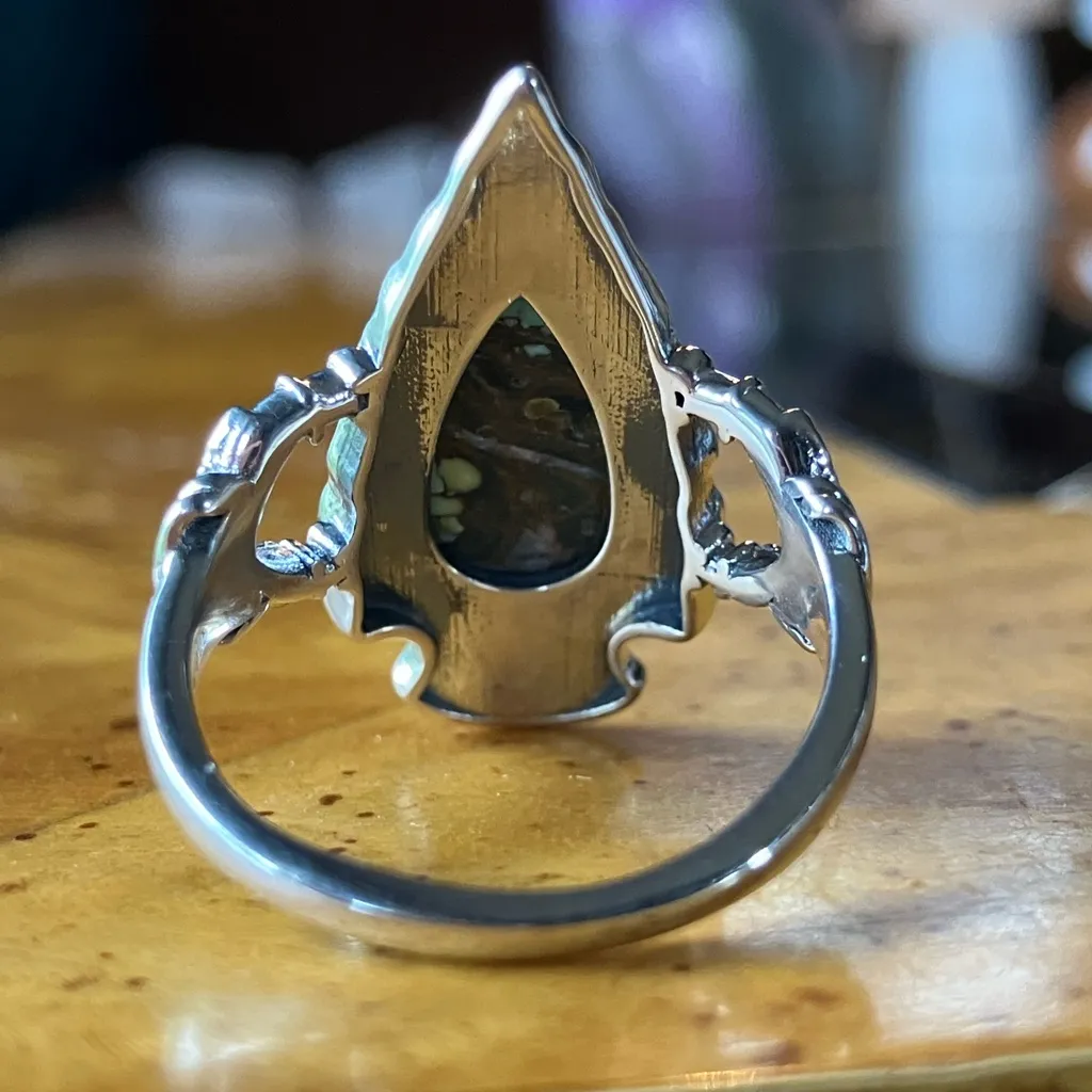 Natural Blue Moon Turquoise Sterling Silver Ring Size 8 - Image 5