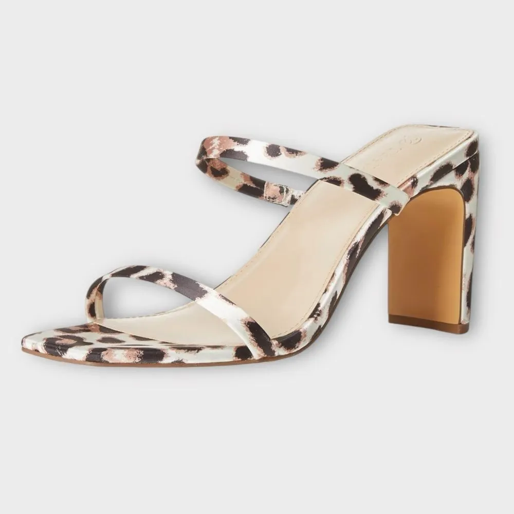 The Drop Women's Leopard Avery Square Toe Two Strap High Heeled Sandal Size 8.5 Brown - Image 3