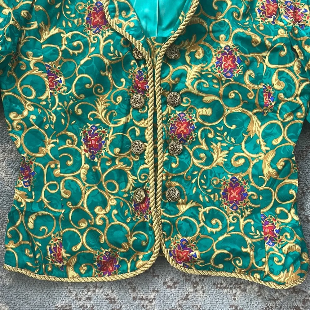 Adrianna Papèll Vintage Silk Skirt Set Green Gold 12 - Image 5