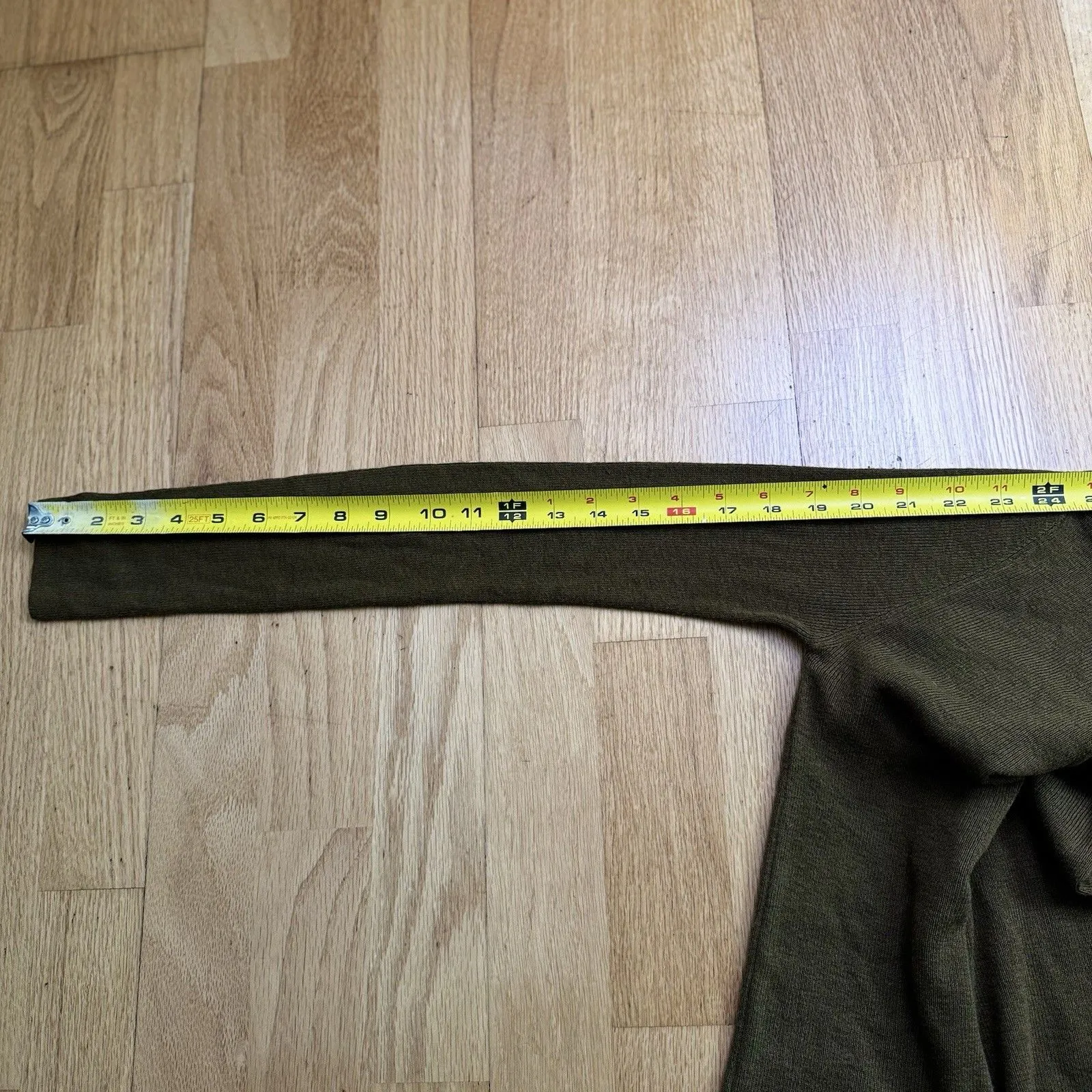 Zara Women’s 100% Wool Ribbed Knit Cowl Neck Stretchy Sweater Dark Olive Green M - Image 9