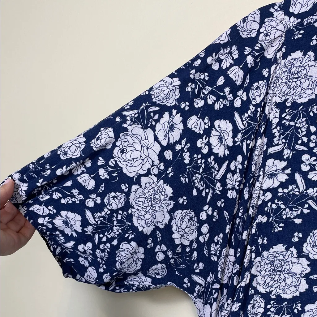 Knox Rose Women’s Boho Cottagecore Floral Print Navy Blue Ivory Midi Maxi Dress - Image 5