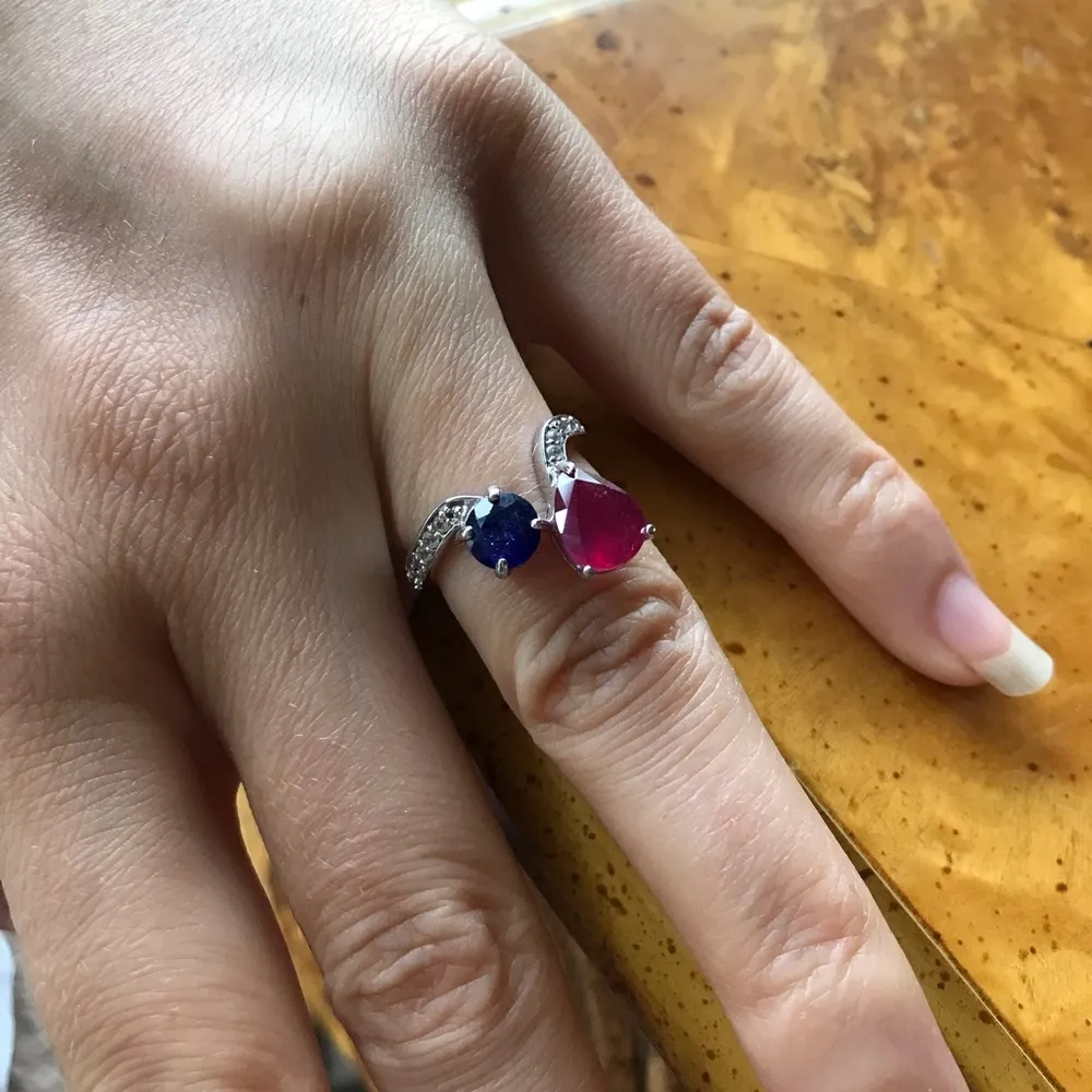 Natural Ruby Masoala Sapphire Sterling Silver Ring Blue Size 6 - Image 2