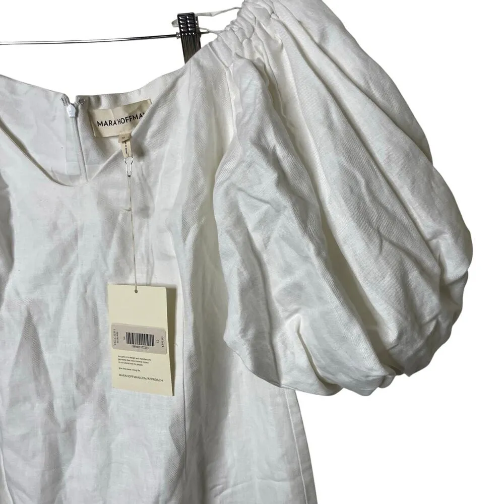 NWT Mara Hoffman White Linen NAMARI Pencil DRESS Puff sleeve sz 12 - Image 8