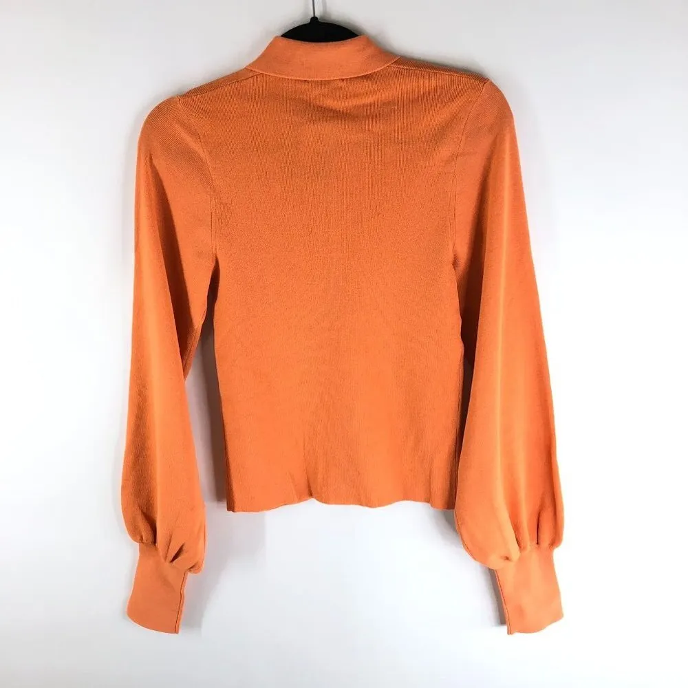 NWT ATM Orange Melon Long Sleeve Collared Balloon Sleeve Zip Cardigan Size S - Image 2
