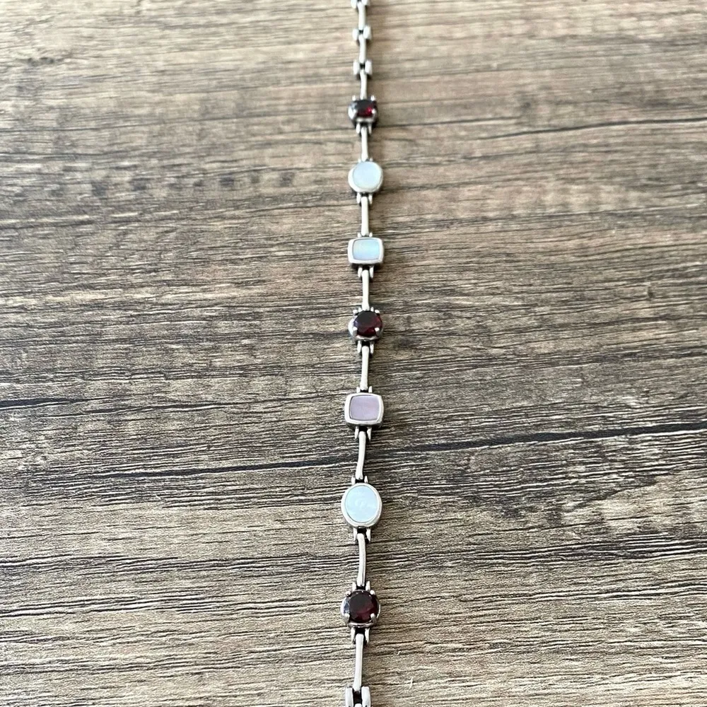 Garnet Mother of Pearl Moonstone Sterling Silver Necklace - Image 4