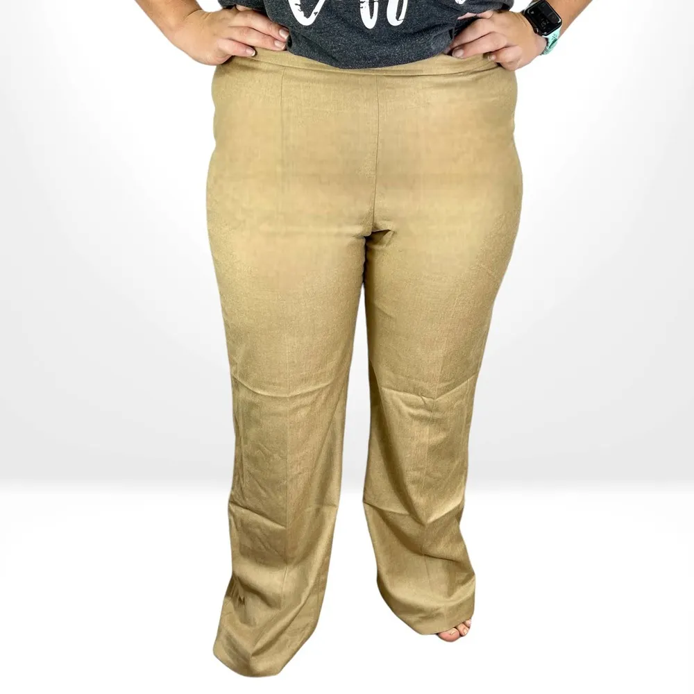 00s OSCAR DE LA RENTA Vintage Tan Wool Pull On Straight Leg Dress Pants - Image 7