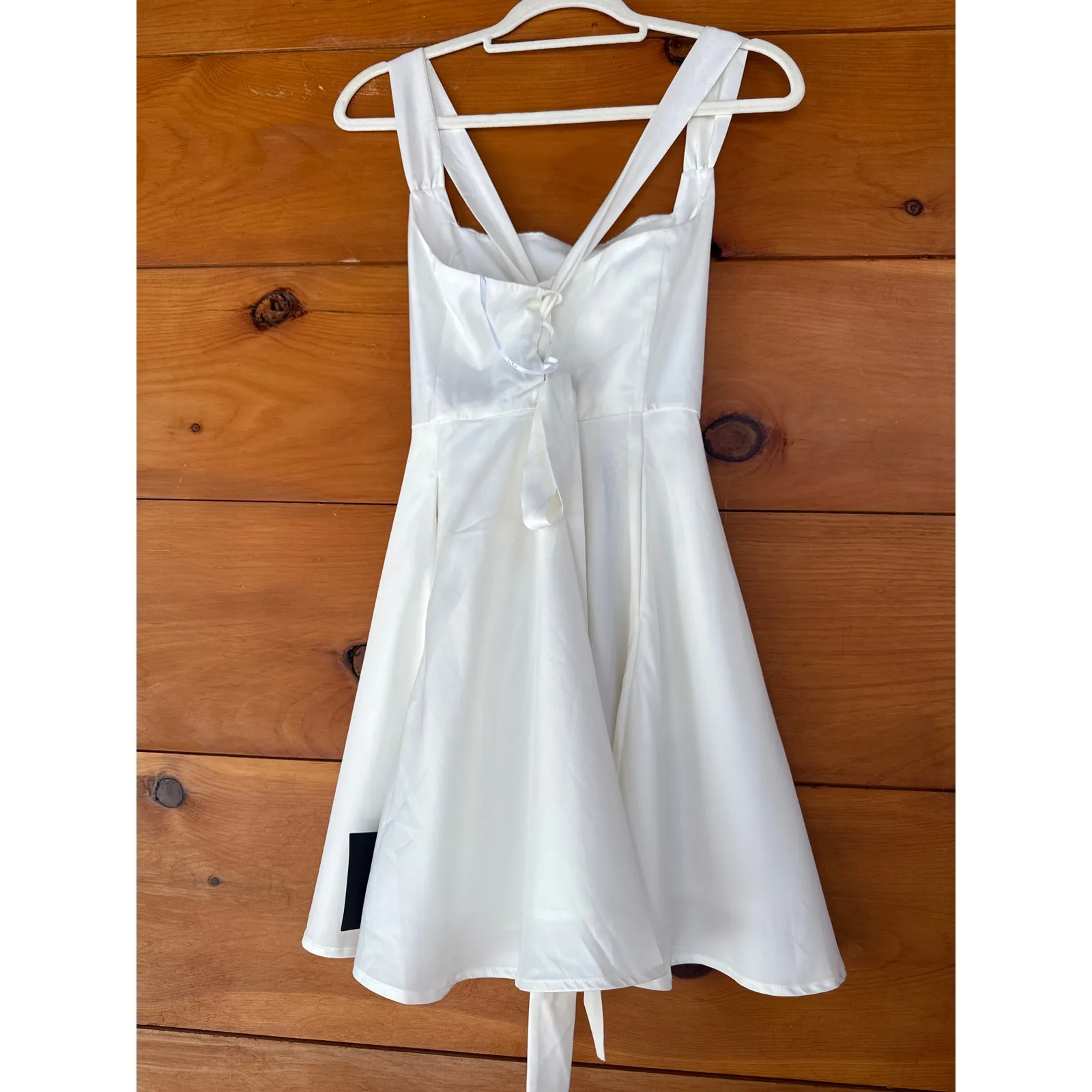 NWT Lulus Admirably Chic White Satin Lace-Up Mini Dress With Pockets Cocktail M - Image 3