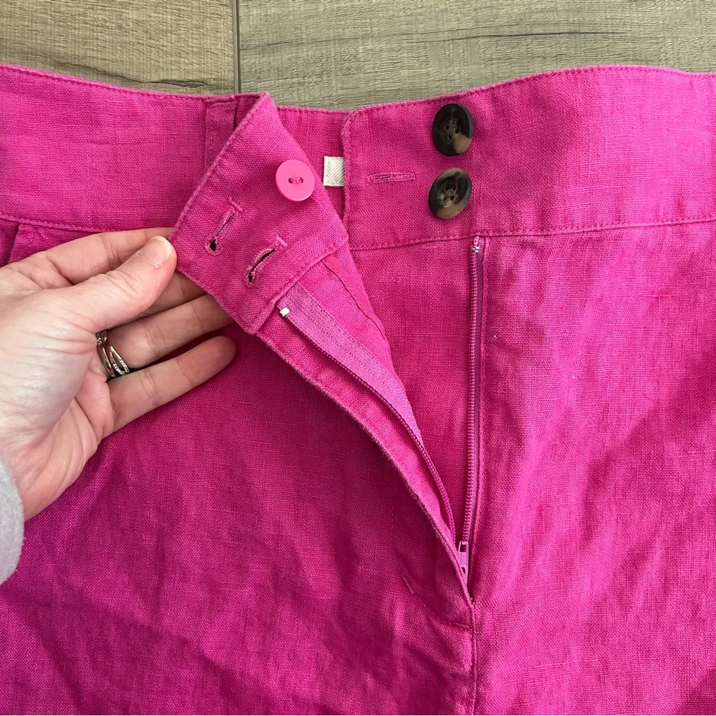 Boden Wide Leg Palazzo Double Button High Rise Linen Pants Pink Peony 10 - Image 11