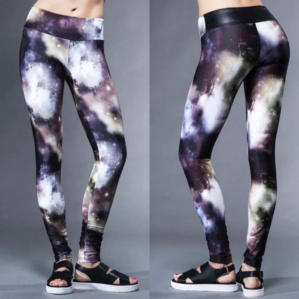 NEW SukiShufu S Universe Leatherback Leggings Long Tight Carbon38 Galaxy Gym UPF Brown - Image 14