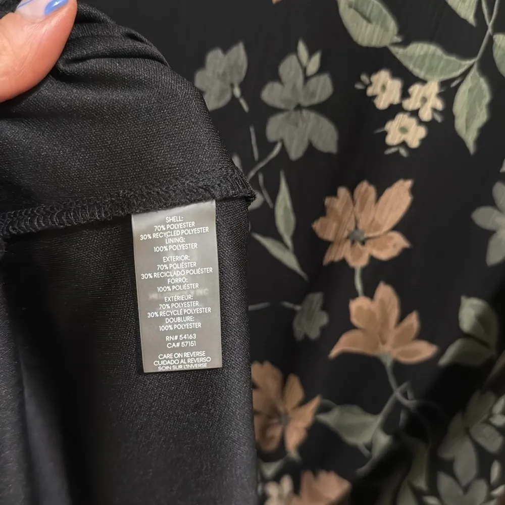 Calvin Klein Midi Black Floral Ruffled Sleeve Dress Sz 14 - Image 7