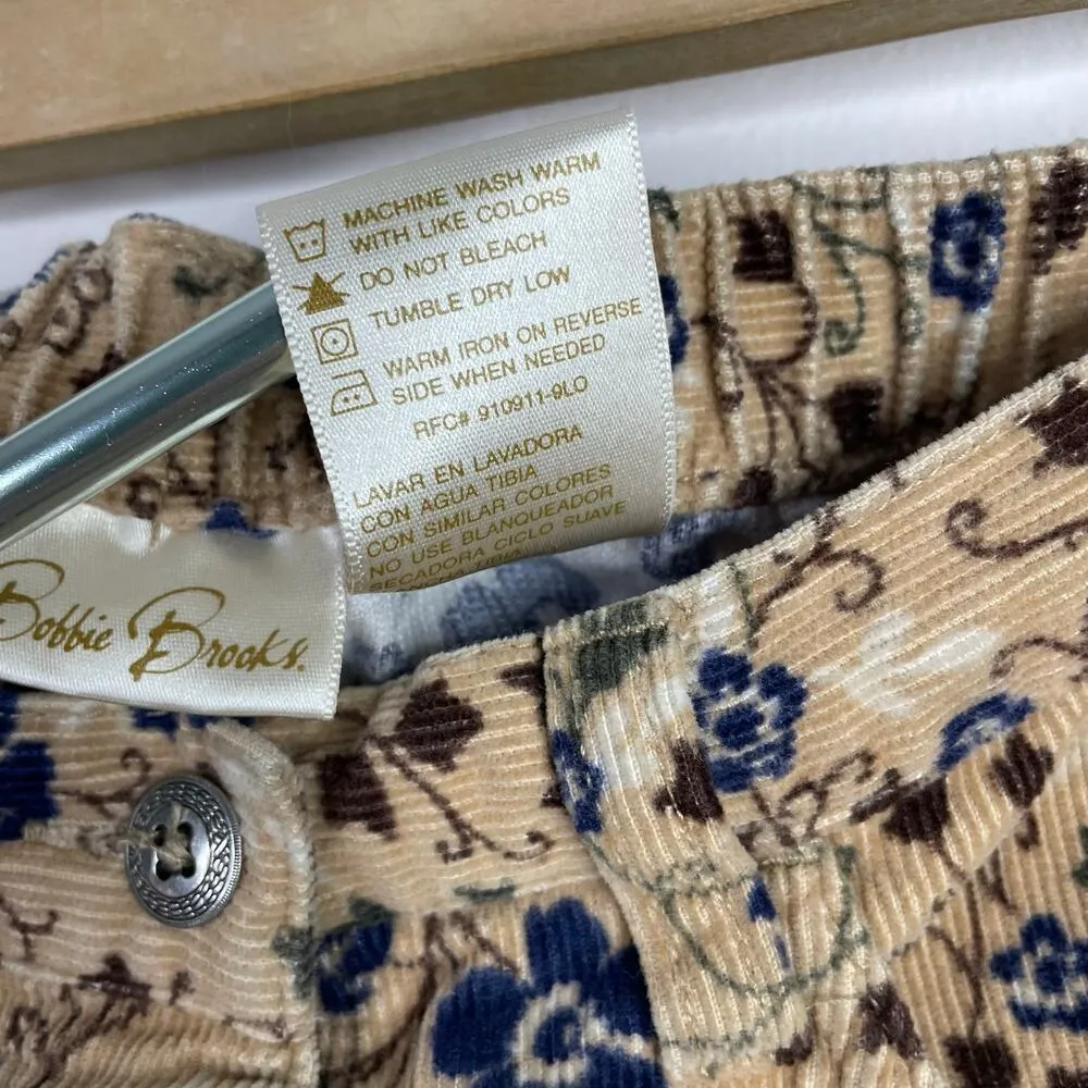 Vintage Y2K 90s Bobbie Brooks Corduroy Floral Long Button Skirt Prairie 6 26 - Image 11