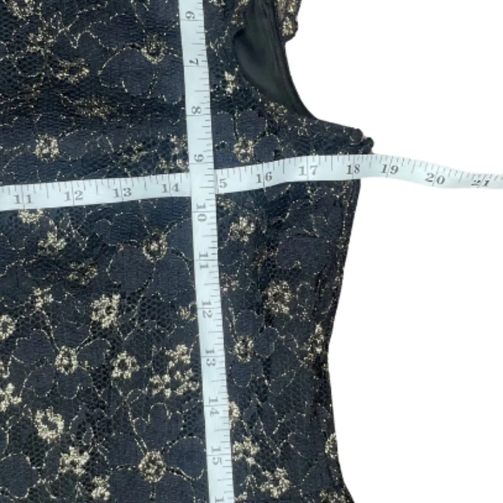 Metallic Black & Gold Lace Cap Sleeve Cocktail Dress Size 12 - Image 8