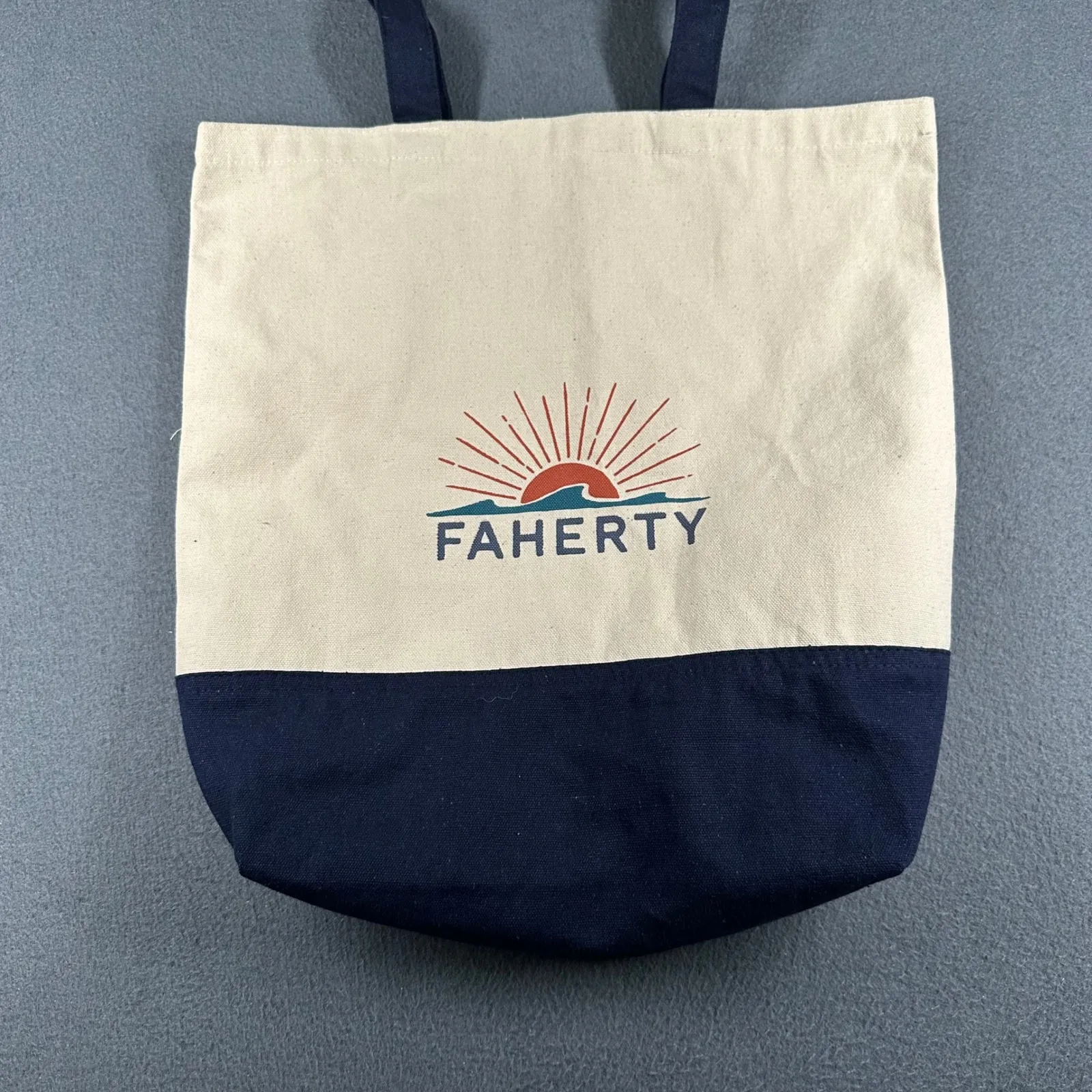 Faherty Canvas Tote Bag Beach Sun Wave Logo Navy‎ Bottom Reusable Grocery - Image 7