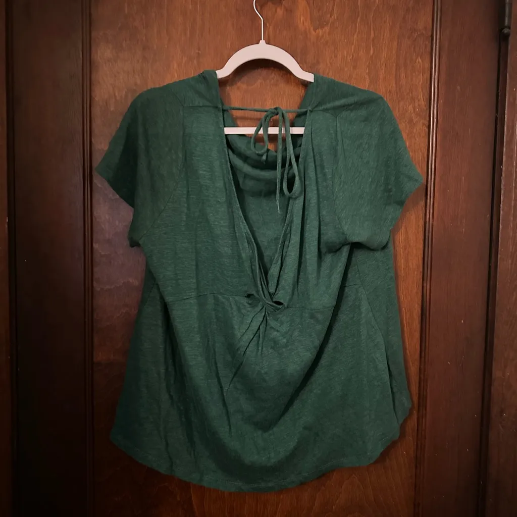 Anthropologie Maeve green Horizon tie-back linen top XL - Image 2