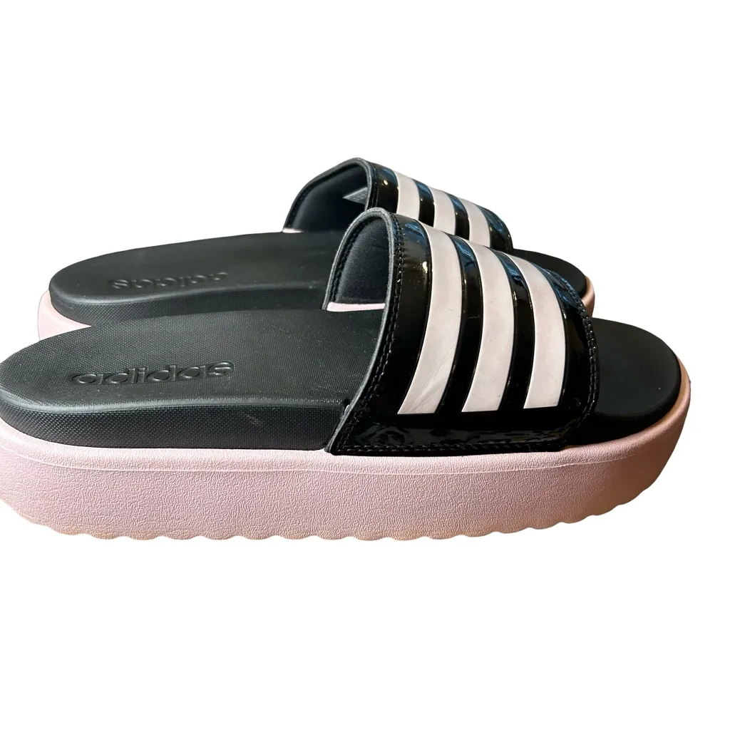 RARE - Baby Pink & Black Adidas Adilette Platform Slides – W9  🌸🖤 - Image 5