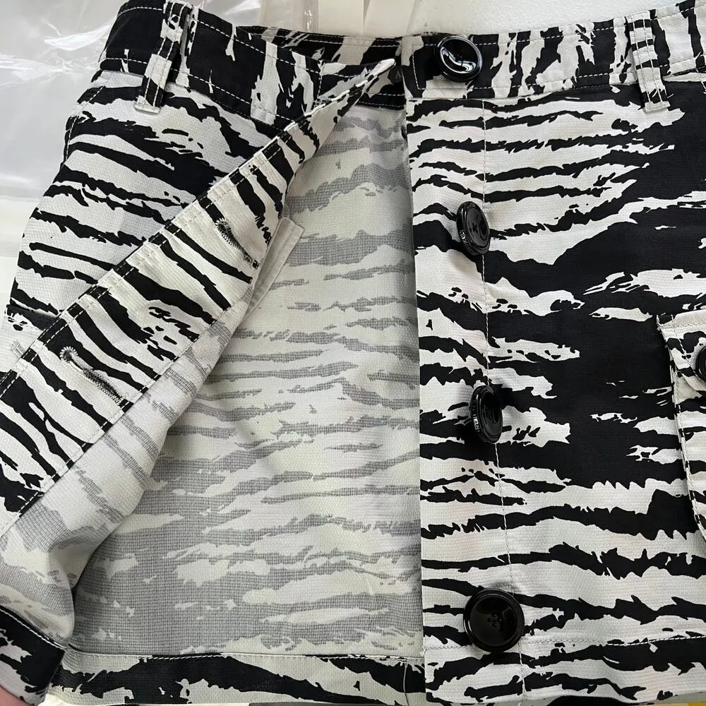 Armani Exchange (0) Black White Zebra Cargo Pocket Mini Skirt Wrap Button Up - Image 5