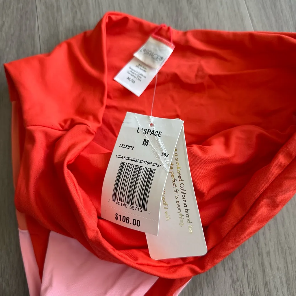 L*Space Sunburst Colorblock Bikini Set Red Pink Yellow Top & Bottom Size M - Image 3