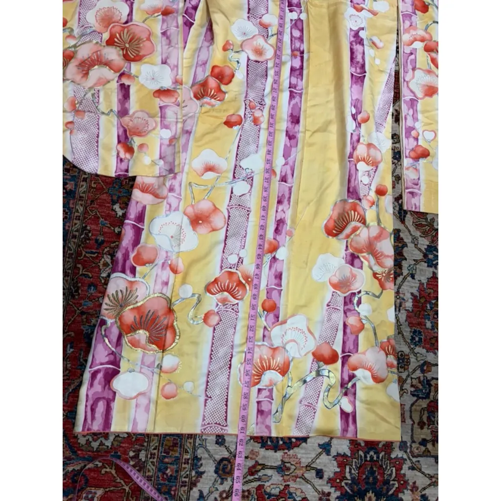 Vintage Mitsukoshi Silk Kimono Yellow Floral Gold Handpainted Long Robe Japan Size undefined - Image 15