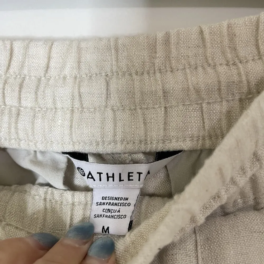 Athleta Ivory Linen tapered jogger drawstring pants size US medium - Image 4